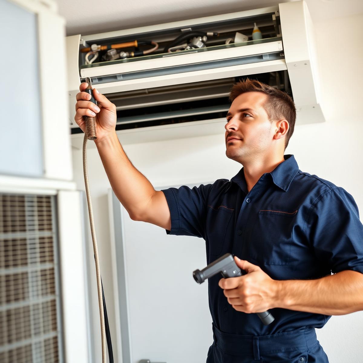 Técnico especialista da Climatização Pinheiro em instalação de AVAC